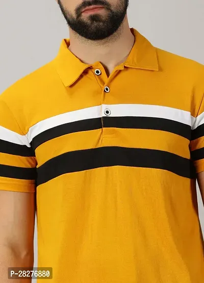 Stylish Mustard Cotton Blend Striped Polos For Men-thumb4