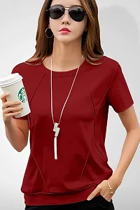 GESPO Women's Solid Maroon Round Neck Half Sleeve Top-thumb2