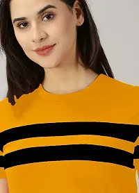 Elegant Yellow Cotton Blend Colourblocked Tshirt For Women-thumb1