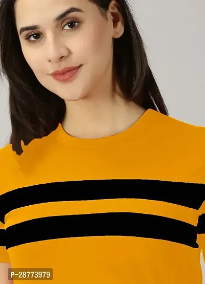 Elegant Yellow Cotton Blend Colourblocked Tshirt For Women-thumb2