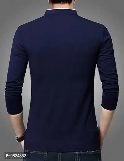 AUSK Men's Henley Neck Full Sleeves Regular Fit Cotton T-Shirts (Color-Navy Blue_Size-S)-thumb2
