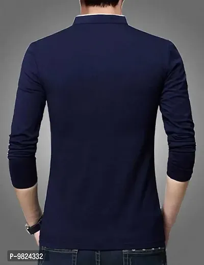 Stylish Blue Cotton Solid Full Sleeves Tees For Men-thumb4