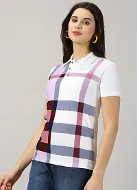 Elegant White Cotton Blend Checked Tshirt For Women-thumb1