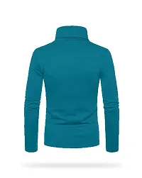 Stylish Cotton Blend Turquoise Solid High Neck Tees Long Sleeves For Men-thumb2