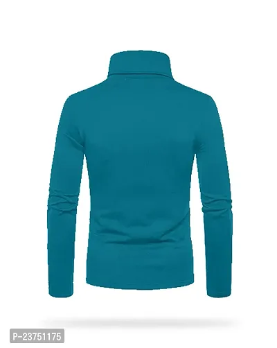 Stylish Cotton Blend Turquoise Solid High Neck Tees Long Sleeves For Men-thumb3