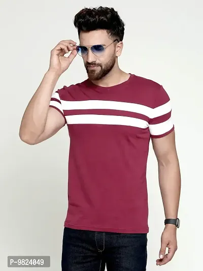 AUSK Men's Cotton Half Sleeve Round Neck Striped Tshirt (Medium, Maroon1)-thumb2