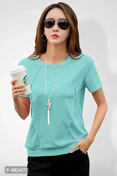 GESPO Women's Cotton Round Neck Half Sleeve Solid Regular Fit T-Shirt (GES2156-Multicolor_M_Sky Blue_Medium)-thumb4