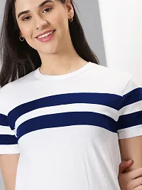 Elegant White Cotton Blend Striped T-Shirts For Women-thumb2