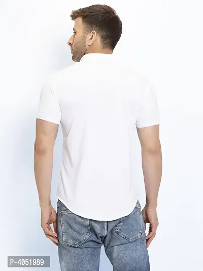 White Cotton Solid Regular Fit Casual Shirt-thumb3