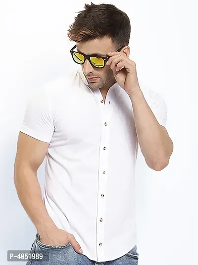 White Cotton Solid Regular Fit Casual Shirt-thumb0