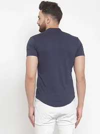 Navy Blue Cotton Solid Regular Fit Casual Shirt-thumb2