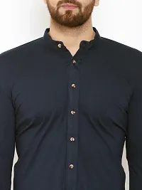 Navy Blue Cotton Solid Regular Fit Casual Shirt-thumb4