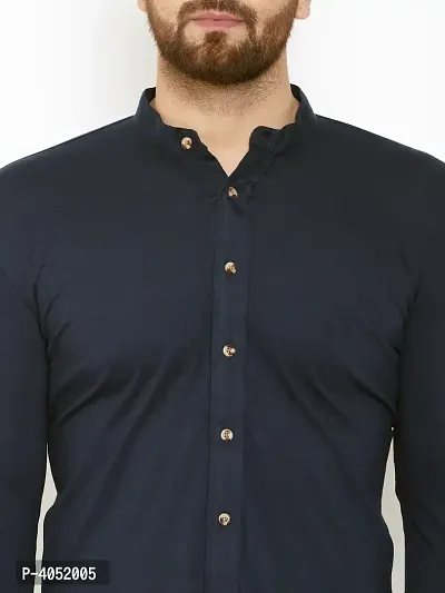 Navy Blue Cotton Solid Regular Fit Casual Shirt-thumb5