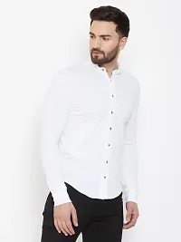 White Cotton Solid Regular Fit Casual Shirt-thumb2