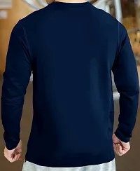 Stylish Navy Blue Polyester Full Sleeve T-Shirt For Men-thumb1