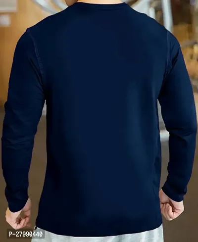 Stylish Navy Blue Polyester Full Sleeve T-Shirt For Men-thumb2