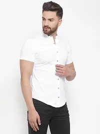 Men's White Cotton Solid Short Sleeves Regular Fit Casual Shirt-thumb2