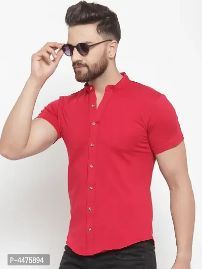 Men's Red Cotton Solid Short Sleeves Regular Fit Casual Shirt