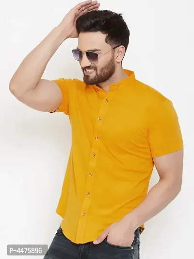 Men's Yellow Cotton Solid Short Sleeves Regular Fit Casual Shirt