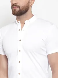 Men's White Cotton Solid Short Sleeves Regular Fit Casual Shirt-thumb4