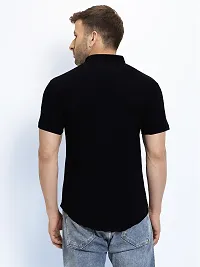 Men's Black Cotton Solid Short Sleeves Regular Fit Casual Shirt-thumb2