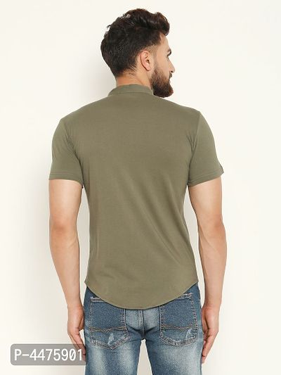 Men's Green Cotton Solid Short Sleeves Regular Fit Casual Shirt-thumb3