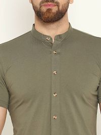 Men's Green Cotton Solid Short Sleeves Regular Fit Casual Shirt-thumb3