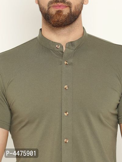 Men's Green Cotton Solid Short Sleeves Regular Fit Casual Shirt-thumb4