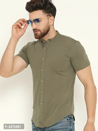 Men's Green Cotton Solid Short Sleeves Regular Fit Casual Shirt-thumb0