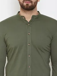 Men's Green Cotton Solid Long Sleeves Regular Fit Casual Shirt-thumb4