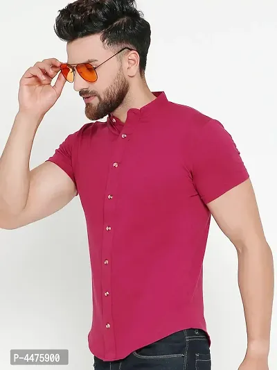 Men's Maroon Cotton Solid Short Sleeves Regular Fit Casual Shirt