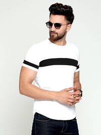 Stylish Cotton White Striped Round Neck Tees Short Sleeves For Men-thumb1