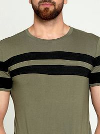 Stylish Cotton Green Striped Round Neck Tees Short Sleeves For Men-thumb4