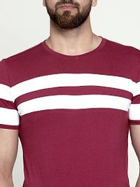 Elegant Maroon Cotton Striped Round Neck Tees For Men-thumb4