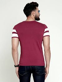 Elegant Maroon Cotton Striped Round Neck Tees For Men-thumb3