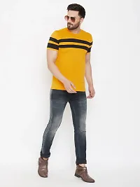 Elegant Yellow Cotton Striped Round Neck Tees For Men-thumb1