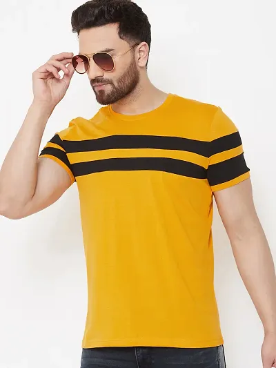 Polo Plus Men Multicolors with Cut and Sew Double Stripe Half Sleeve T-Shirt