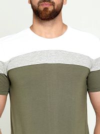 Elegant Green Cotton Colourblocked Round Neck Tees For Men-thumb4