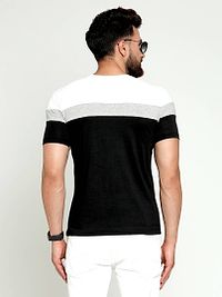 Elegant Black Cotton Colourblocked Round Neck Tees For Men-thumb4