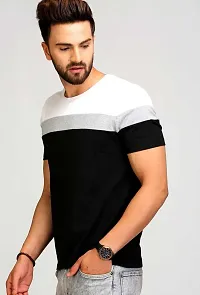 Elegant Black Cotton Colourblocked Round Neck Tees For Men-thumb1