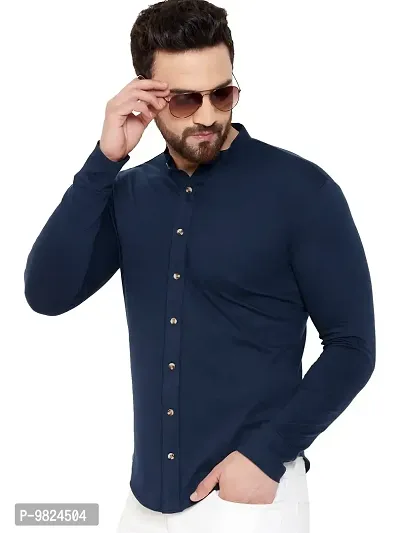 GESPO Men's Full Sleeves Shirts(Navy Blue-Large)