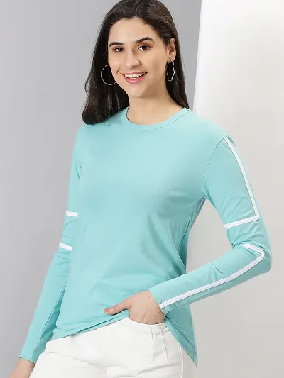 Elegant Blend Striped T-Shirts For Women