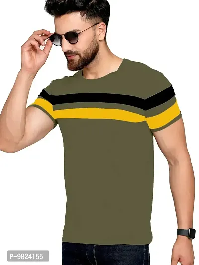 AUSK Men's Regular Round Neck Half Sleeves T-Shirts (Color:Green & Black & Yellow-Size:Small)