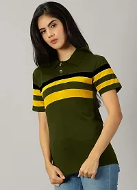 Elegant Green Cotton Blend Colourblocked Tshirt For Women-thumb3