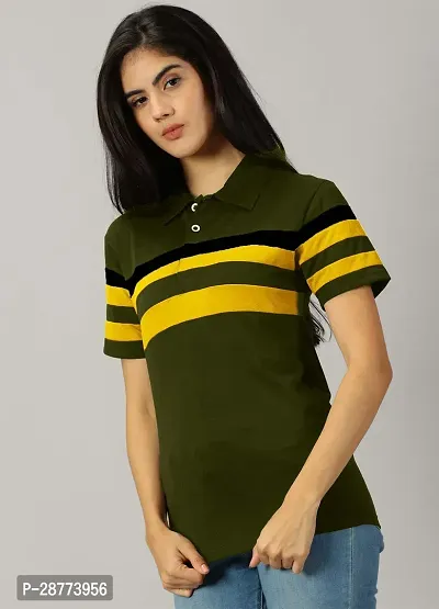 Elegant Green Cotton Blend Colourblocked Tshirt For Women-thumb5