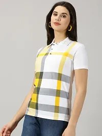 Elegant White Cotton Blend Checked Tshirt For Women-thumb1