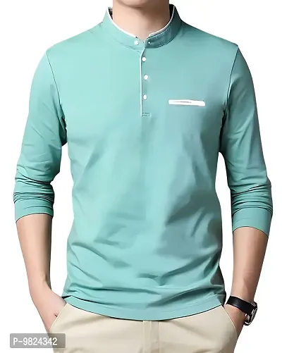 AUSK Men's Henley Neck Full Sleeves Regular Fit Cotton T-Shirts (Color-Sky Blue_Size-M)