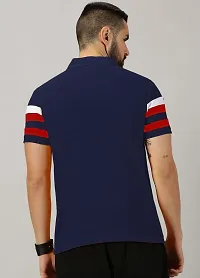 Stylish Cotton Blend Navy Blue Striped Polos Short Sleeves For Men-thumb1