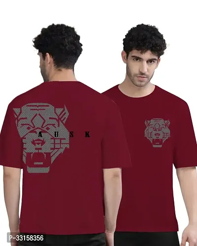 Reliable Maroon Cotton Blend Printed Oversized Tshirt For Men