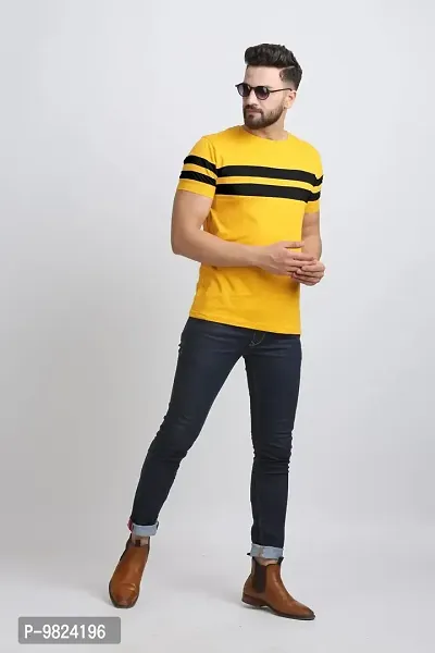 AUSK Men's Regular Round Neck Half Sleeves T-Shirts (Color:Yellow & Black-Size:XX-Large)-thumb5